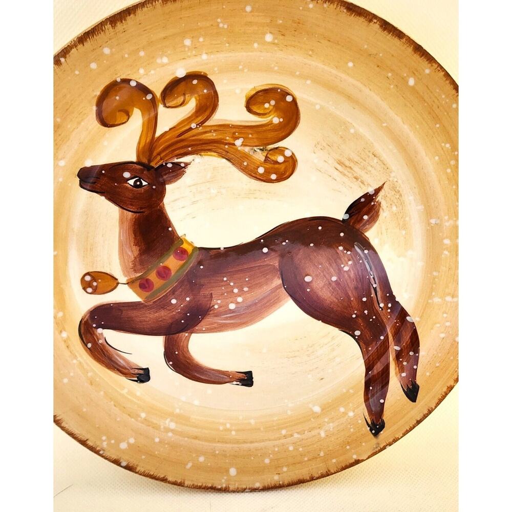 Tabletops Gallery Winter Wonderland Reindeer Plate Hand Painted Christmas 8.5" - Picture 4 of 8